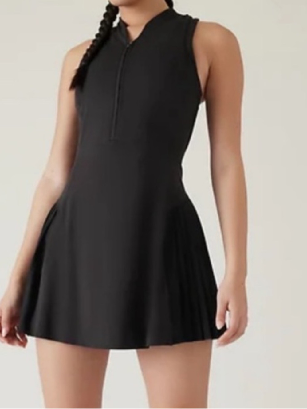 Athleta Black Sleeveless Pleated-Panel Mini tennis Dress - Picture 2 of 10